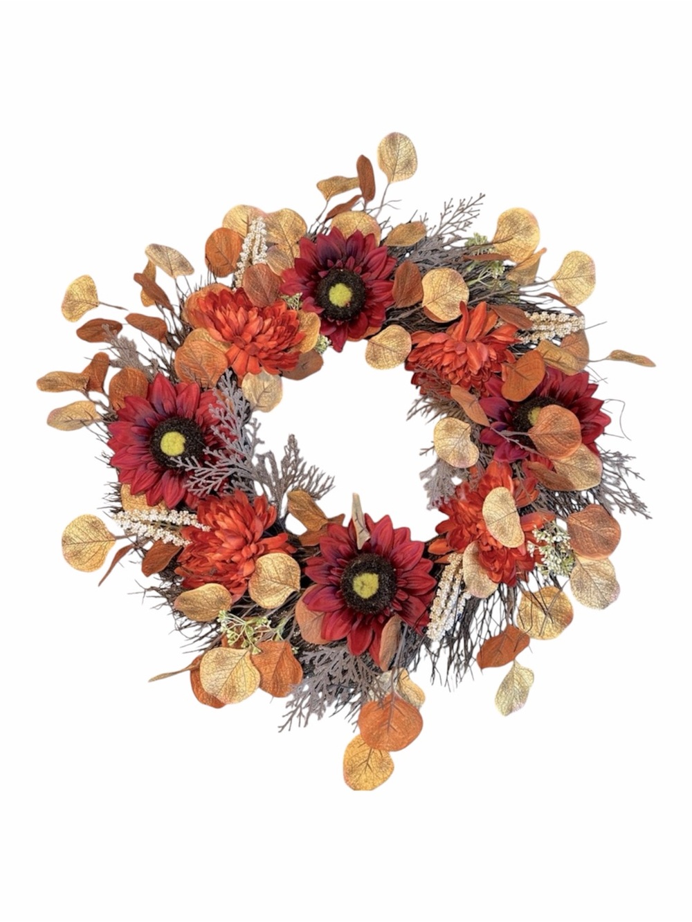 Red Sunflower Autumn Harvest Floral 22" Wreath NWT - Picture 1 of 3